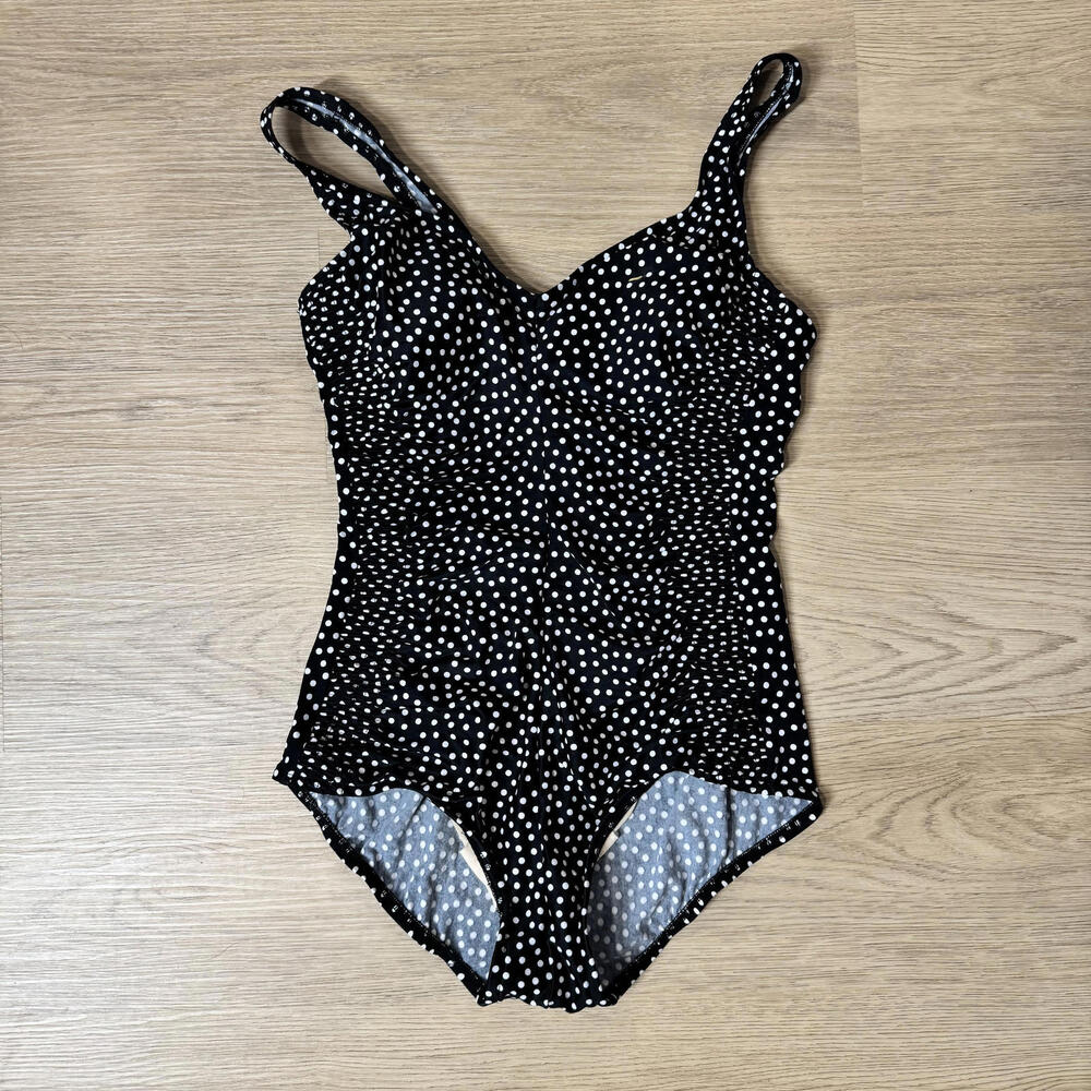 Maxine Women's Black and White Polka Dot One-Piece Swimsuit‎ Size 10